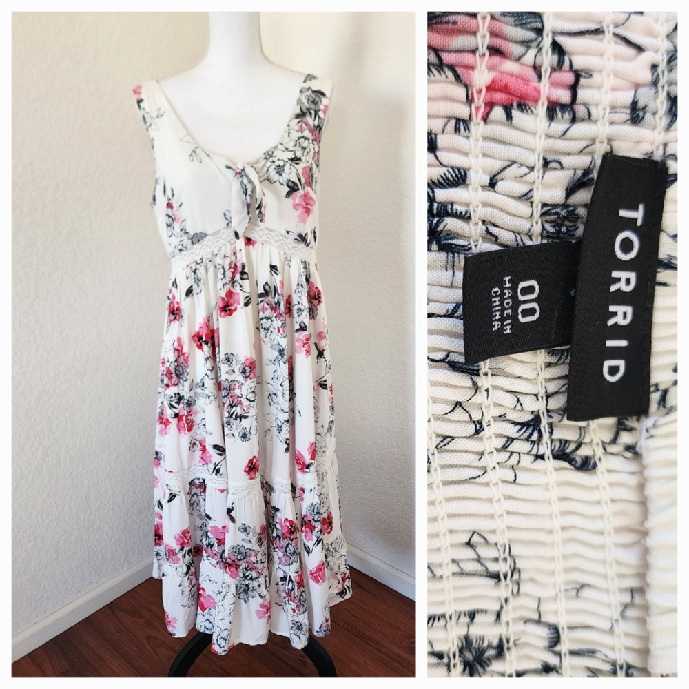 Torrid Floral Midi Dress - White and Pink